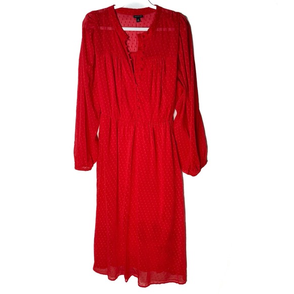 Torrid Women's Red Swiss Dot Maxi Dress 3/4 Sleeve Sheer Overlay Plus Size 4x - Picture 1 of 10